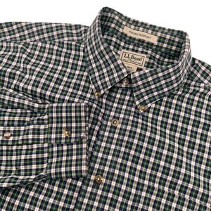 LLBean Mens XL Tall Wrinkle Resistant Plaid Button Down Shirt Long Sleeve Cotton